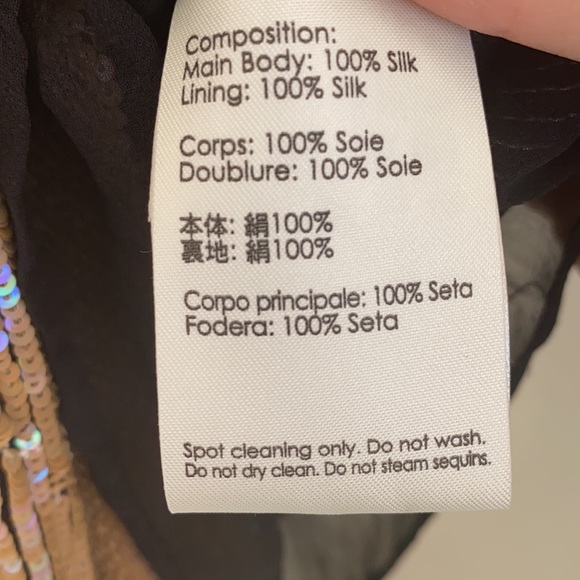 Y2K Gold One Shoulder Sequin Top 100% Silk - Picture 6 of 6